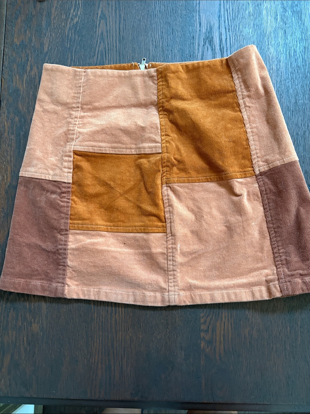 Patchwork Corduroy Mini Skirt in Tan and Brown